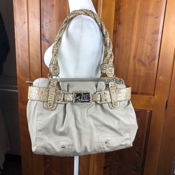 NEW - GENNA DEROSSI Vintage Snakeskin Trim Shoulder Bag Y2K Timeless - Picture 1 of 14